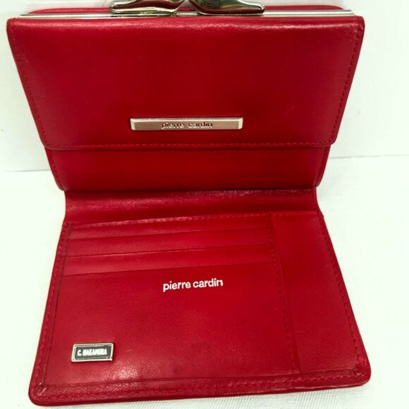 Vgt Pierre Cardin Women's Ostrich Leather Tri-Fold  5"x4" Red card/Coin Wallet(5 - Picture 12 of 13